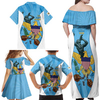 US Virgin Islands Family Matching Off Shoulder Maxi Dress and Hawaiian Shirt Emancipation Proud Freedom Statue