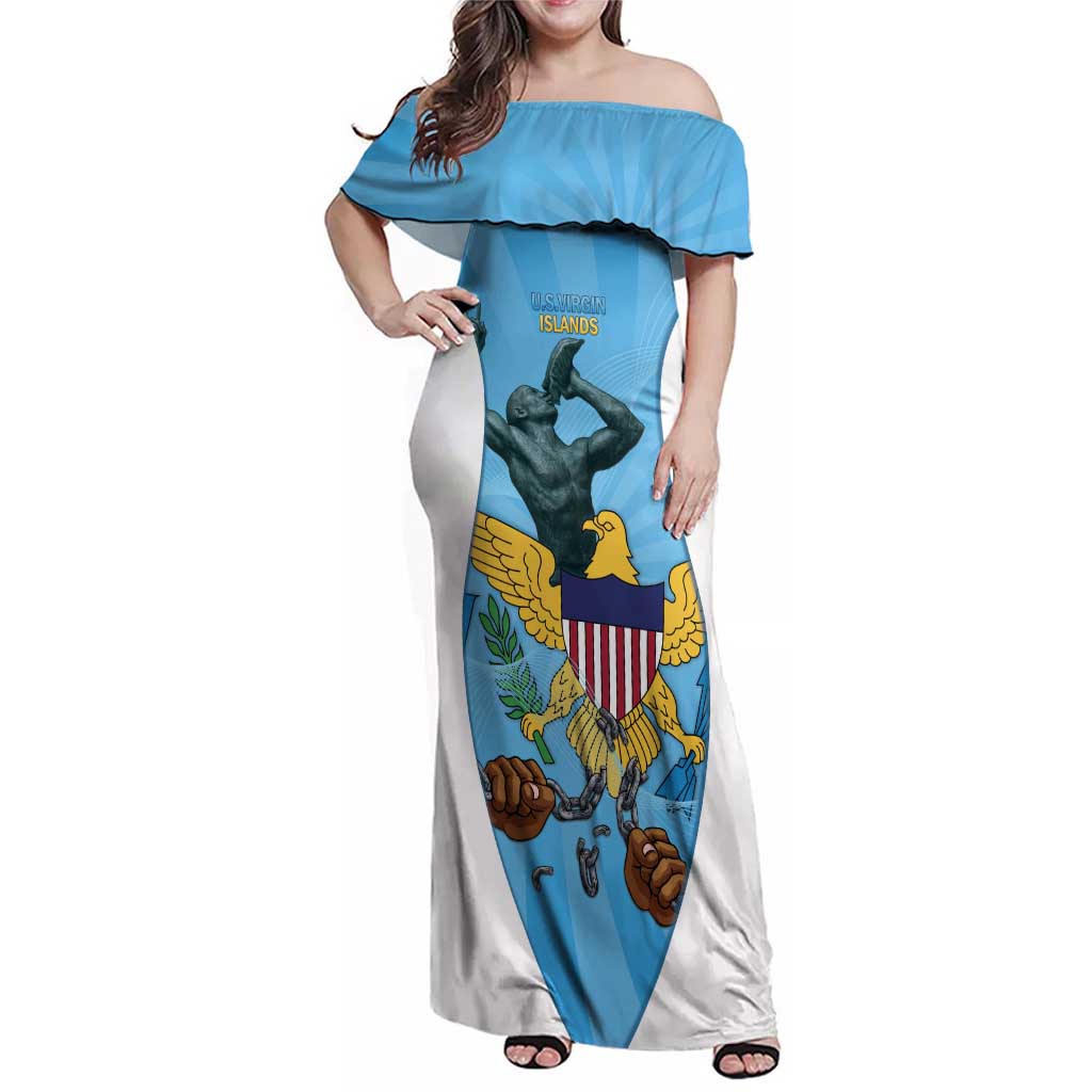 US Virgin Islands Family Matching Off Shoulder Maxi Dress and Hawaiian Shirt Emancipation Proud Freedom Statue