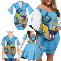 US Virgin Islands Family Matching Off Shoulder Short Dress and Hawaiian Shirt Emancipation Proud Freedom Statue