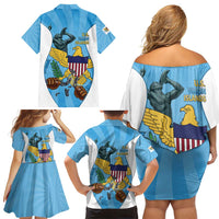 US Virgin Islands Family Matching Off Shoulder Short Dress and Hawaiian Shirt Emancipation Proud Freedom Statue
