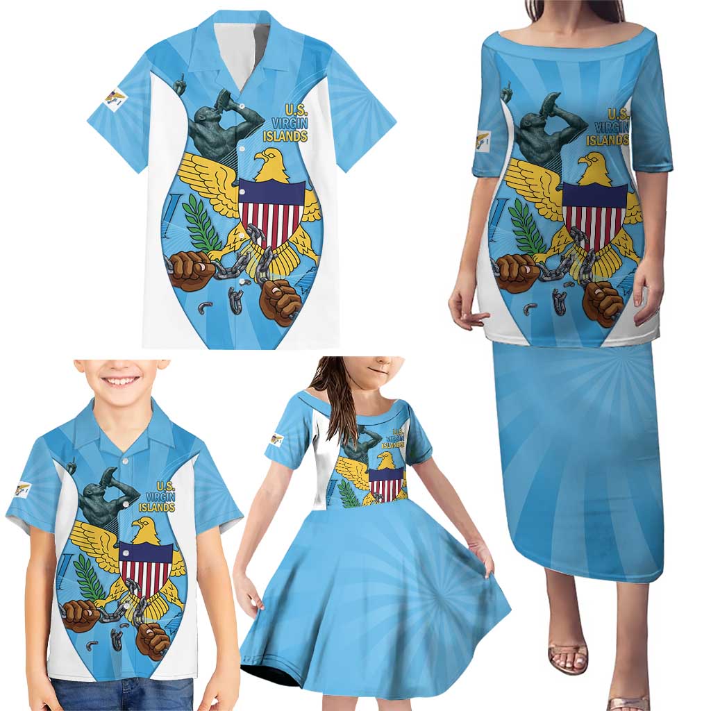 US Virgin Islands Family Matching Puletasi and Hawaiian Shirt Emancipation Proud Freedom Statue