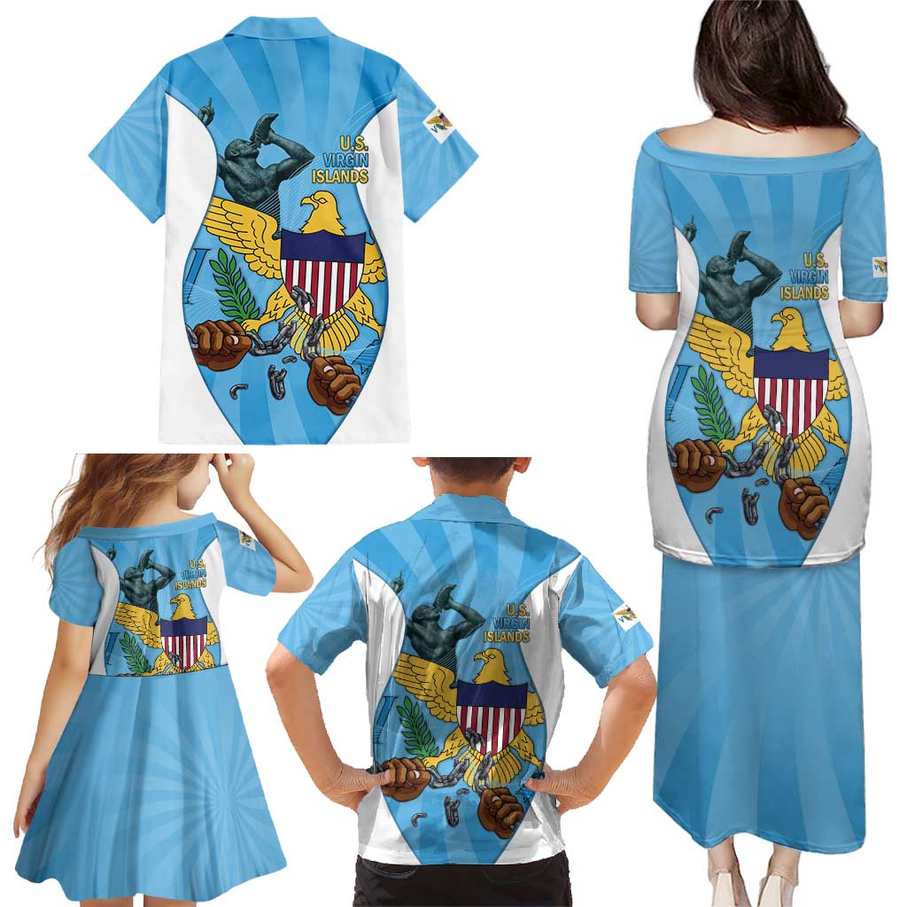 US Virgin Islands Family Matching Puletasi and Hawaiian Shirt Emancipation Proud Freedom Statue