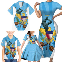 US Virgin Islands Family Matching Short Sleeve Bodycon Dress and Hawaiian Shirt Emancipation Proud Freedom Statue