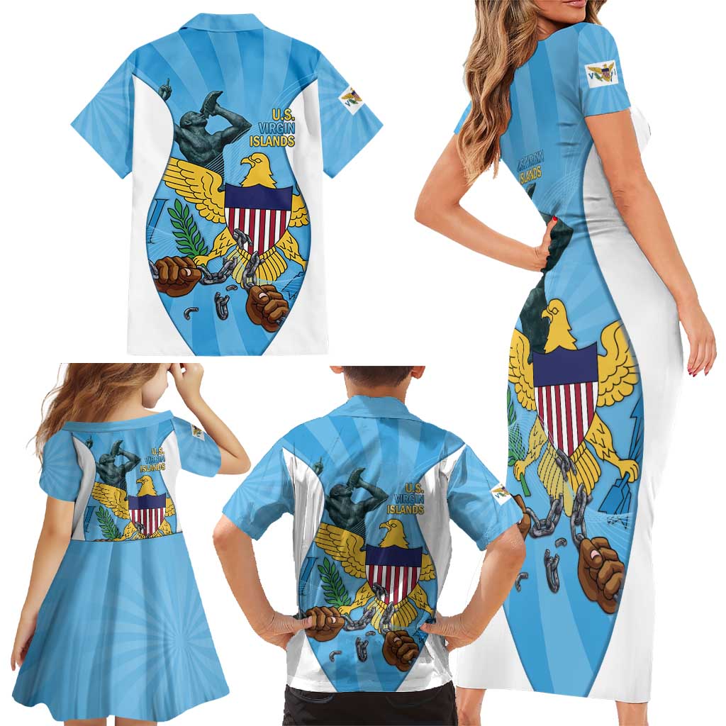 US Virgin Islands Family Matching Short Sleeve Bodycon Dress and Hawaiian Shirt Emancipation Proud Freedom Statue