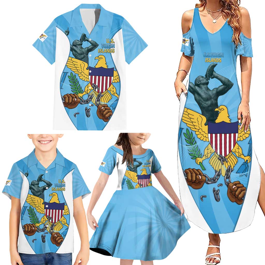 US Virgin Islands Family Matching Summer Maxi Dress and Hawaiian Shirt Emancipation Proud Freedom Statue