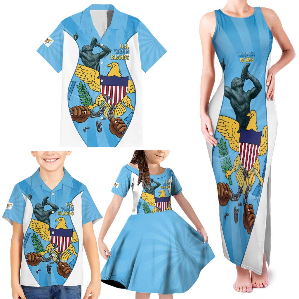 US Virgin Islands Family Matching Tank Maxi Dress and Hawaiian Shirt Emancipation Proud Freedom Statue