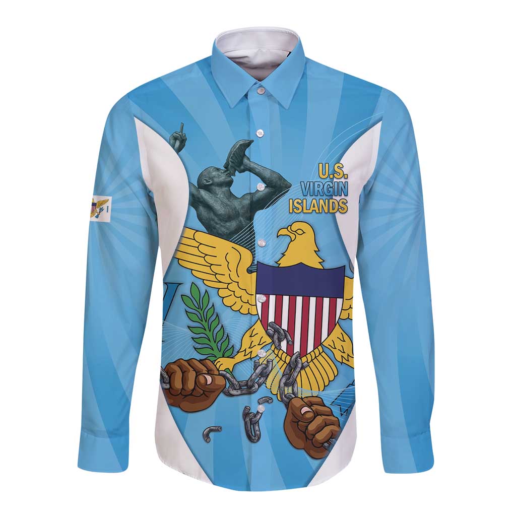 US Virgin Islands Long Sleeve Button Shirt Emancipation Proud Freedom Statue
