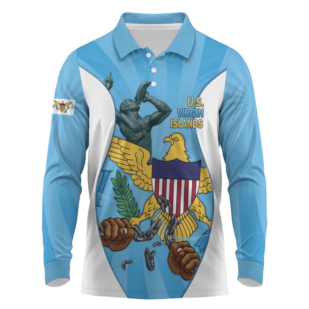 US Virgin Islands Long Sleeve Polo Shirt Emancipation Proud Freedom Statue