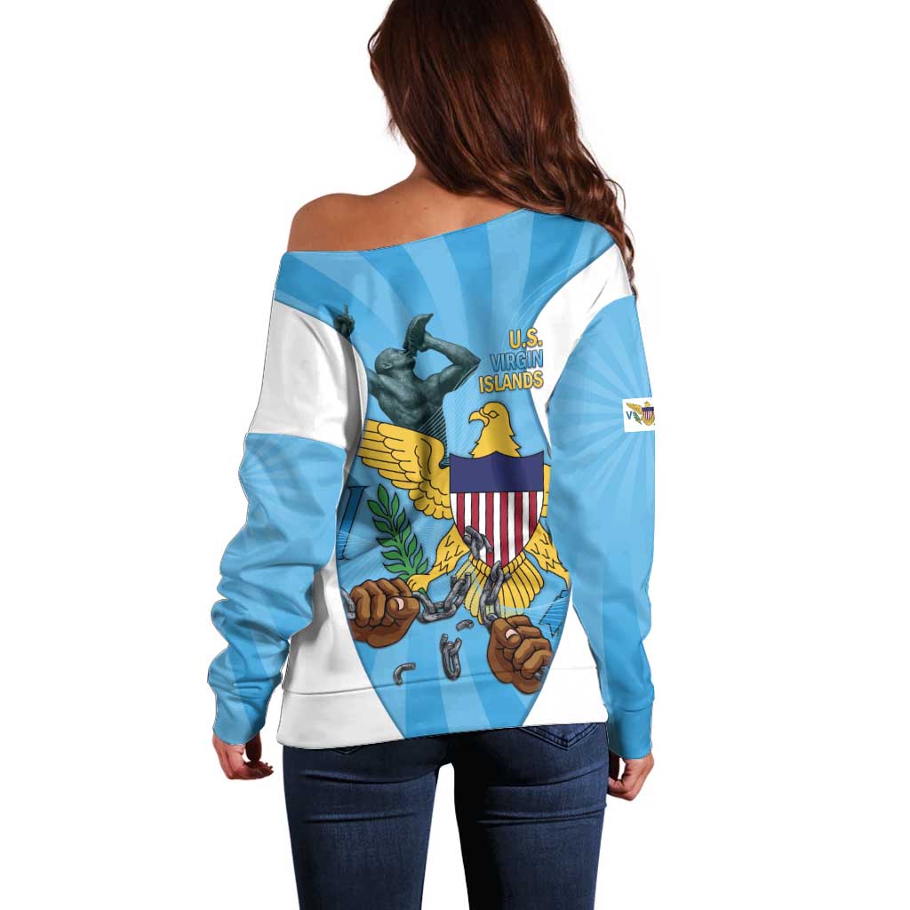 US Virgin Islands Off Shoulder Sweater Emancipation Proud Freedom Statue
