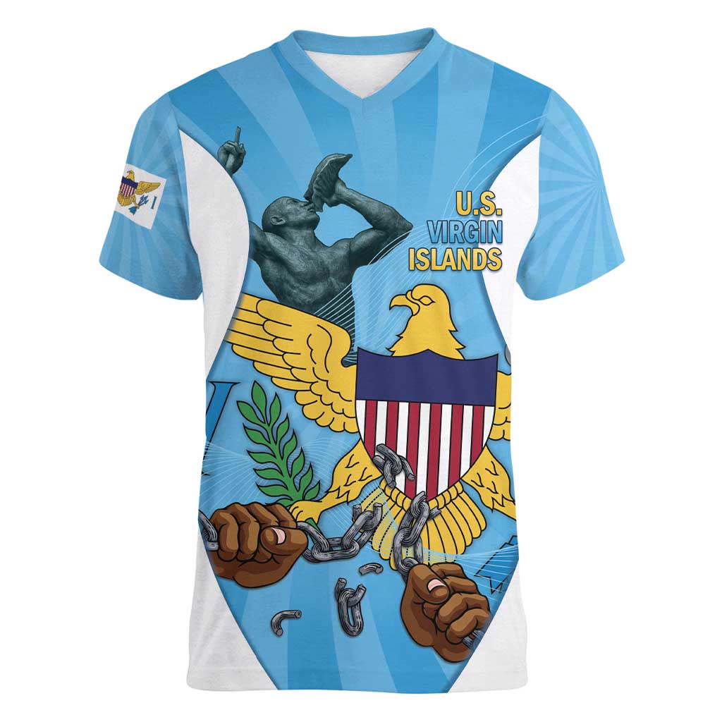 US Virgin Islands Women V-Neck T-Shirt Emancipation Proud Freedom Statue