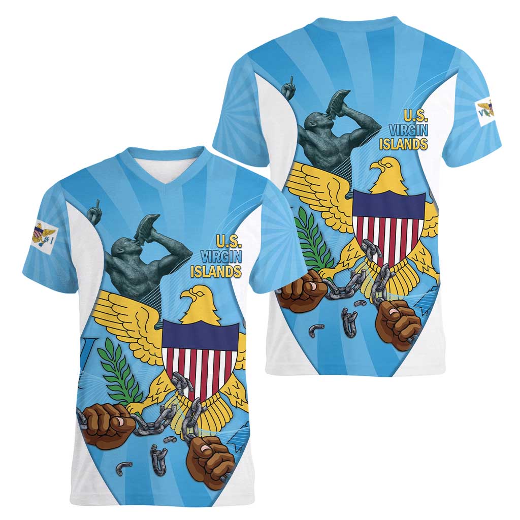 US Virgin Islands Women V-Neck T-Shirt Emancipation Proud Freedom Statue