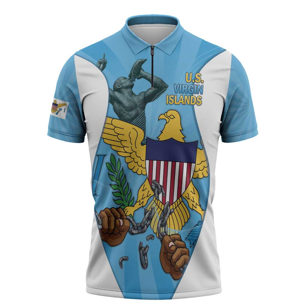 US Virgin Islands Zipper Polo Shirt Emancipation Proud Freedom Statue