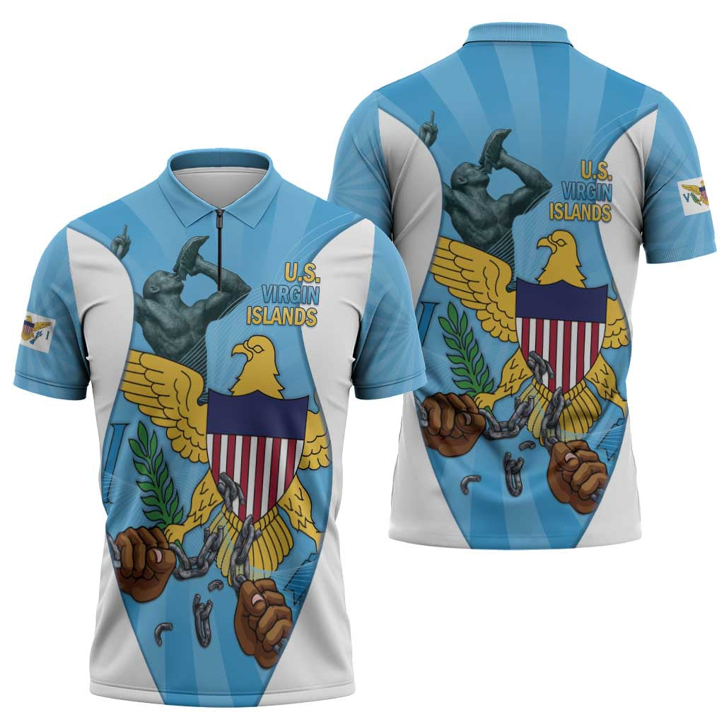 US Virgin Islands Zipper Polo Shirt Emancipation Proud Freedom Statue