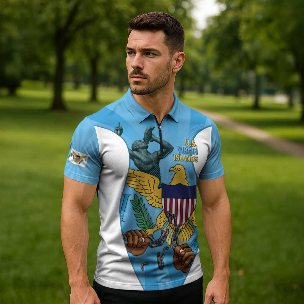 US Virgin Islands Zipper Polo Shirt Emancipation Proud Freedom Statue
