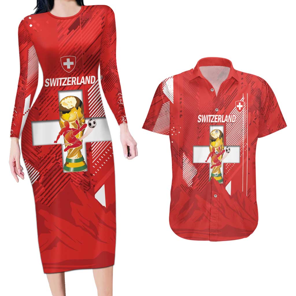 Switzerland Football Custom Couples Matching Long Sleeve Bodycon Dress and Hawaiian Shirt Go Nati Swiss Alps Grunge Style