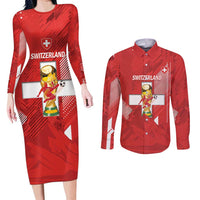 Switzerland Football Custom Couples Matching Long Sleeve Bodycon Dress and Long Sleeve Button Shirt Go Nati Swiss Alps Grunge Style