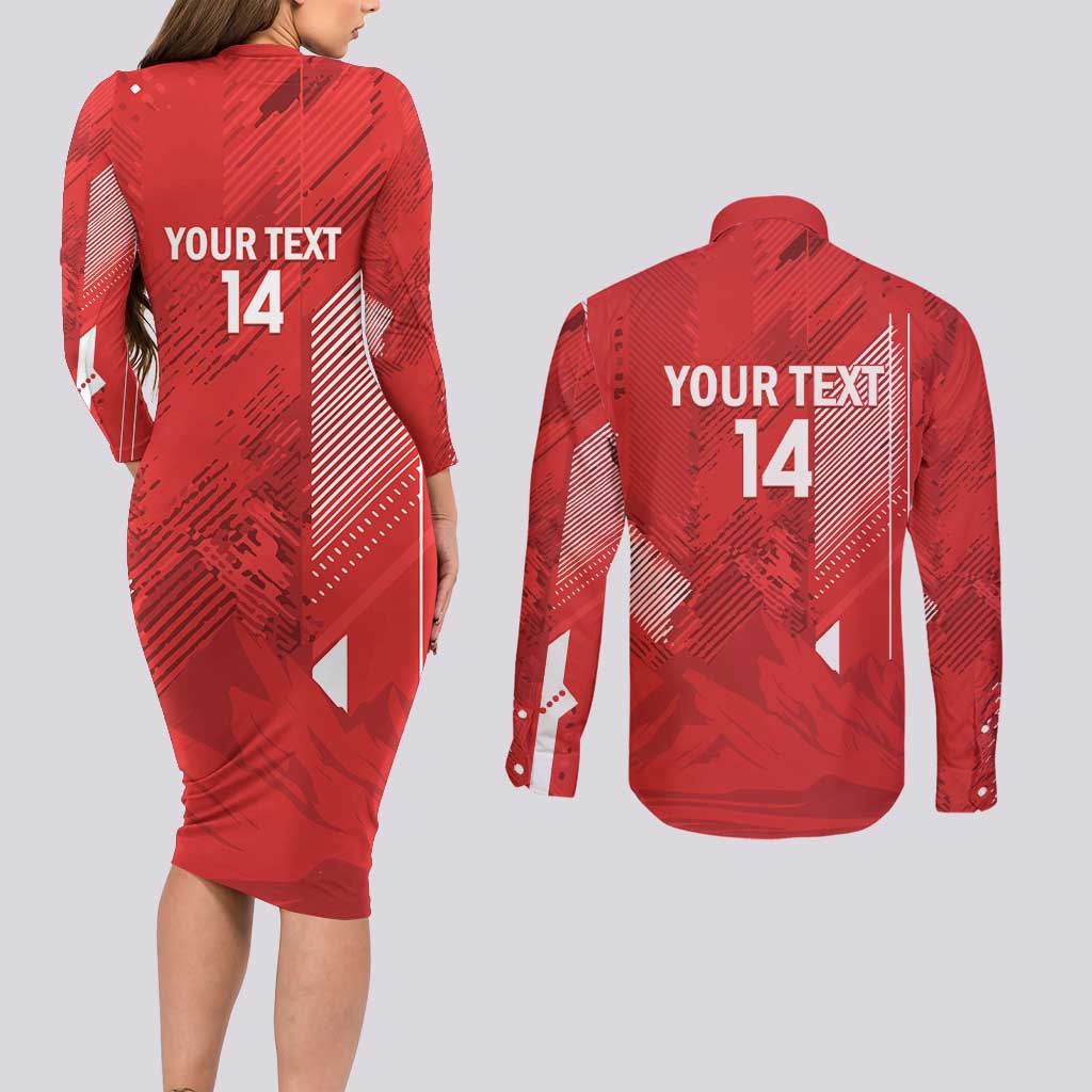 Switzerland Football Custom Couples Matching Long Sleeve Bodycon Dress and Long Sleeve Button Shirt Go Nati Swiss Alps Grunge Style