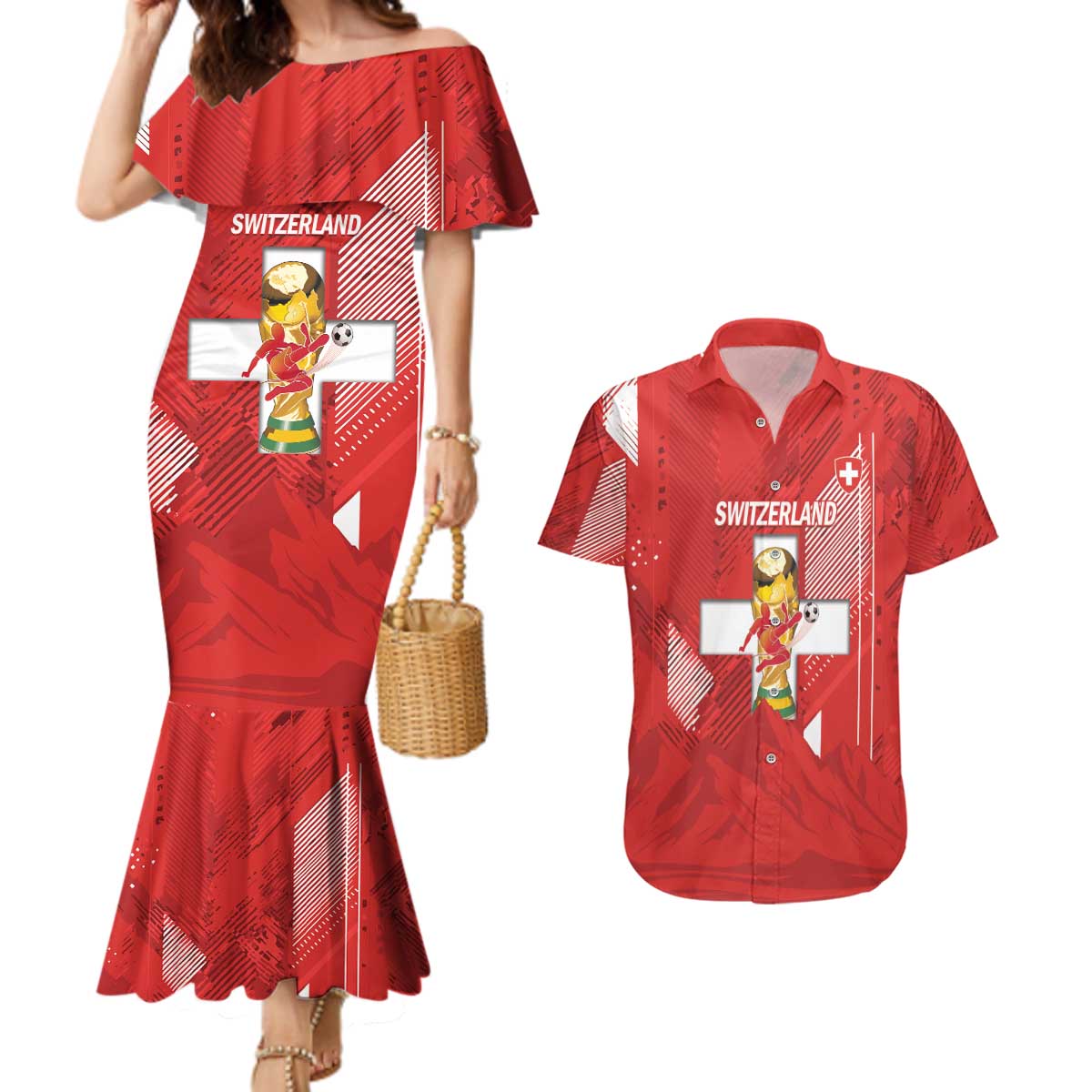 Switzerland Football Custom Couples Matching Mermaid Dress and Hawaiian Shirt Go Nati Swiss Alps Grunge Style