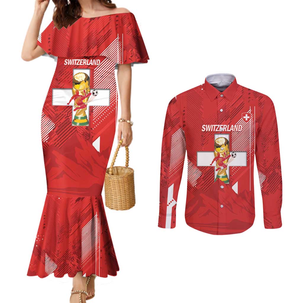 Switzerland Football Custom Couples Matching Mermaid Dress and Long Sleeve Button Shirt Go Nati Swiss Alps Grunge Style