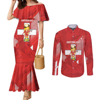 Switzerland Football Custom Couples Matching Mermaid Dress and Long Sleeve Button Shirt Go Nati Swiss Alps Grunge Style