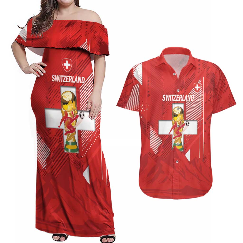 Switzerland Football Custom Couples Matching Off Shoulder Maxi Dress and Hawaiian Shirt Go Nati Swiss Alps Grunge Style