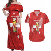 Switzerland Football Custom Couples Matching Off Shoulder Maxi Dress and Hawaiian Shirt Go Nati Swiss Alps Grunge Style
