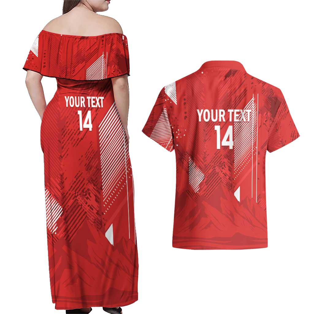 Switzerland Football Custom Couples Matching Off Shoulder Maxi Dress and Hawaiian Shirt Go Nati Swiss Alps Grunge Style