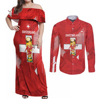 Switzerland Football Custom Couples Matching Off Shoulder Maxi Dress and Long Sleeve Button Shirt Go Nati Swiss Alps Grunge Style