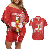 Switzerland Football Custom Couples Matching Off Shoulder Short Dress and Hawaiian Shirt Go Nati Swiss Alps Grunge Style
