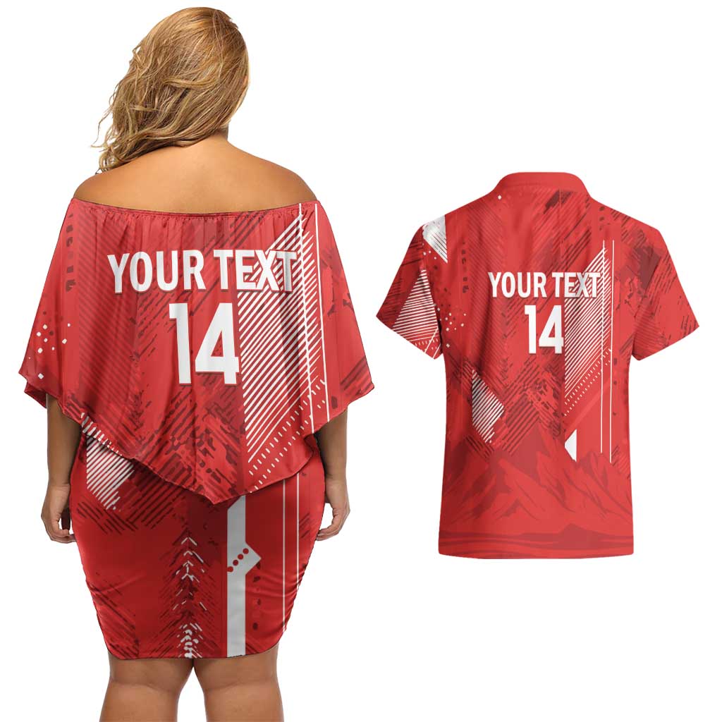 Switzerland Football Custom Couples Matching Off Shoulder Short Dress and Hawaiian Shirt Go Nati Swiss Alps Grunge Style