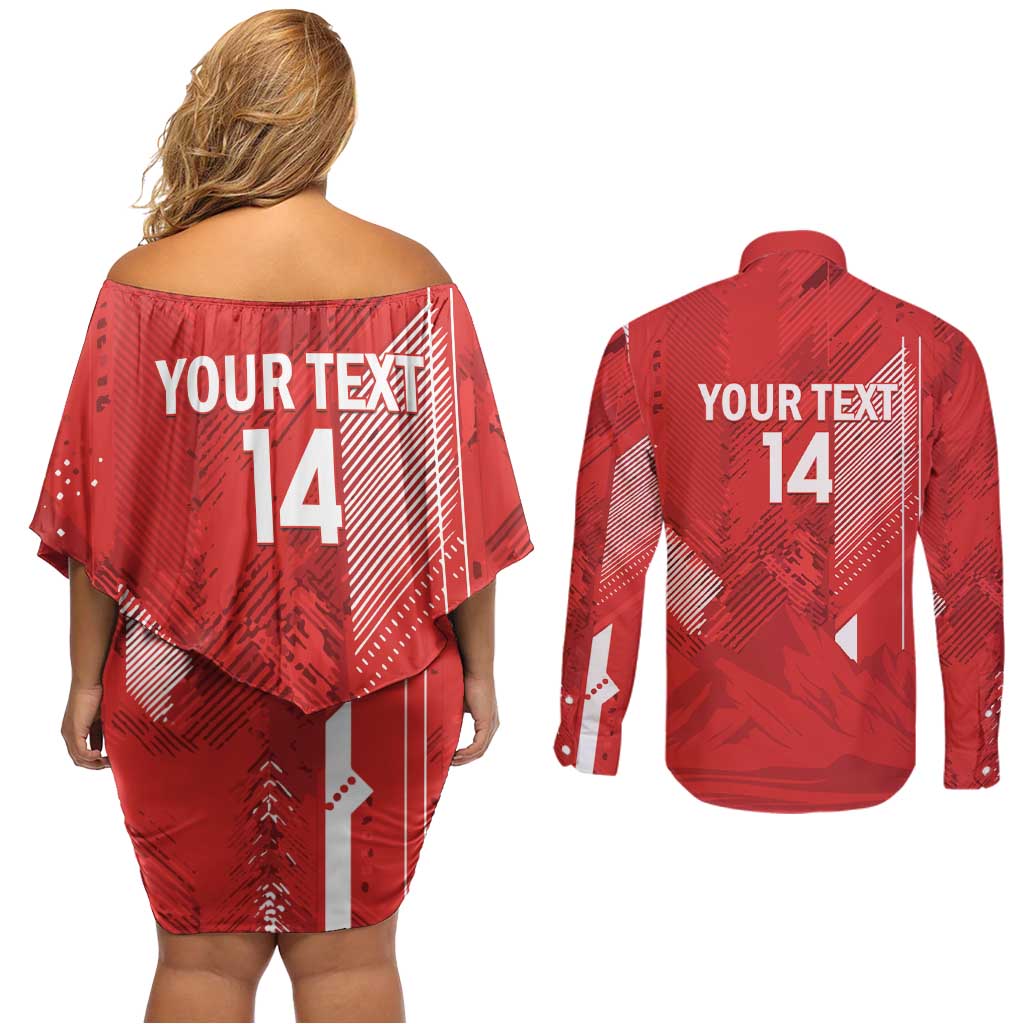 Switzerland Football Custom Couples Matching Off Shoulder Short Dress and Long Sleeve Button Shirt Go Nati Swiss Alps Grunge Style