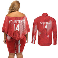 Switzerland Football Custom Couples Matching Off Shoulder Short Dress and Long Sleeve Button Shirt Go Nati Swiss Alps Grunge Style