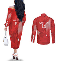 Switzerland Football Custom Couples Matching Off The Shoulder Long Sleeve Dress and Long Sleeve Button Shirt Go Nati Swiss Alps Grunge Style