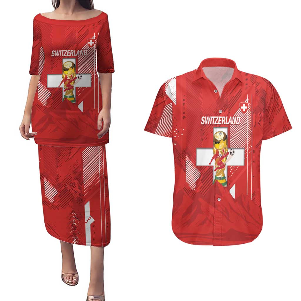 Switzerland Football Custom Couples Matching Puletasi and Hawaiian Shirt Go Nati Swiss Alps Grunge Style