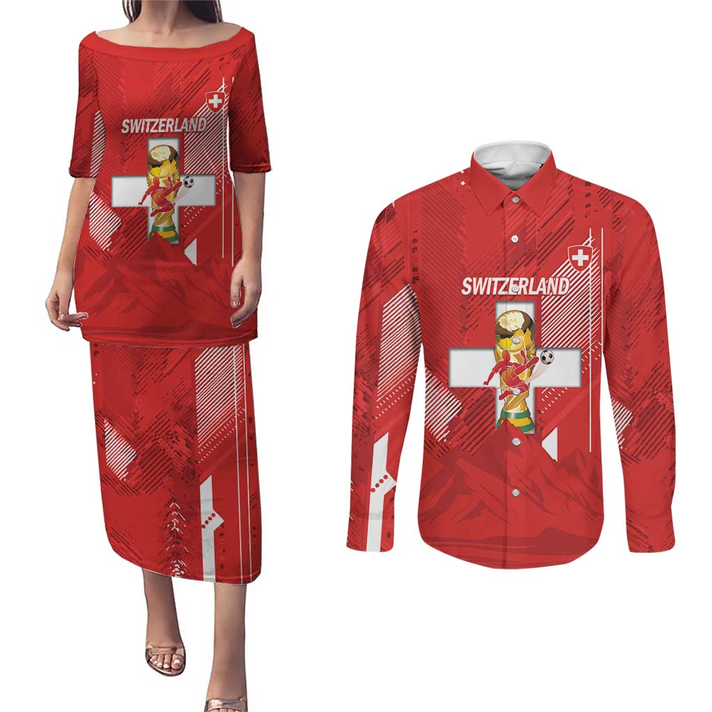 Switzerland Football Custom Couples Matching Puletasi and Long Sleeve Button Shirt Go Nati Swiss Alps Grunge Style