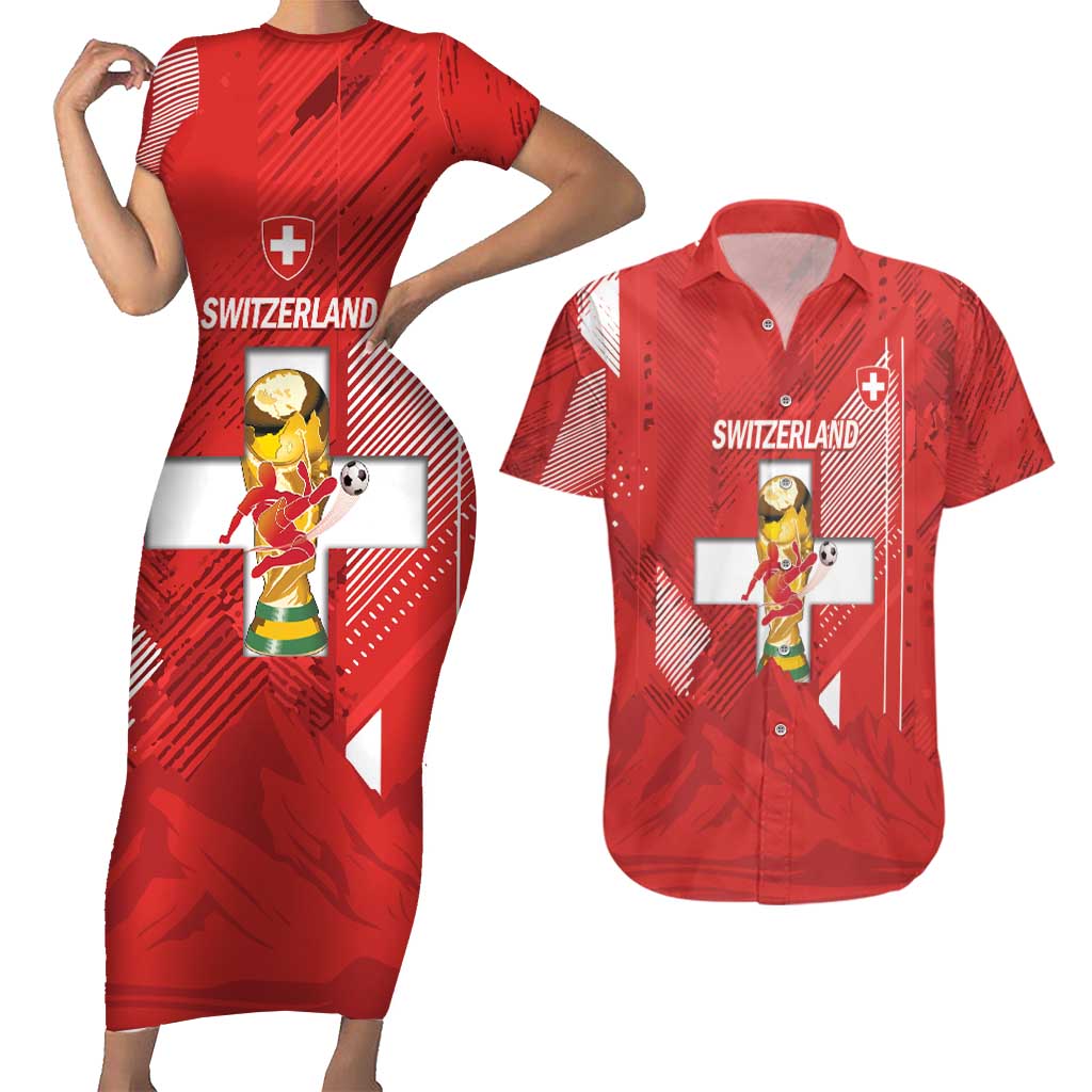 Switzerland Football Custom Couples Matching Short Sleeve Bodycon Dress and Hawaiian Shirt Go Nati Swiss Alps Grunge Style