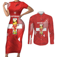 Switzerland Football Custom Couples Matching Short Sleeve Bodycon Dress and Long Sleeve Button Shirt Go Nati Swiss Alps Grunge Style