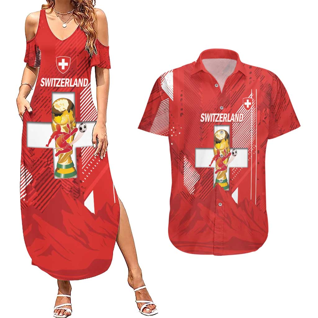 Switzerland Football Custom Couples Matching Summer Maxi Dress and Hawaiian Shirt Go Nati Swiss Alps Grunge Style