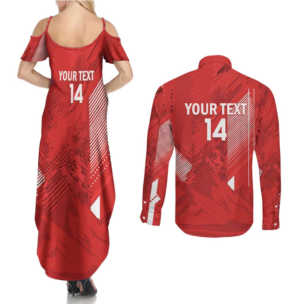 Switzerland Football Custom Couples Matching Summer Maxi Dress and Long Sleeve Button Shirt Go Nati Swiss Alps Grunge Style