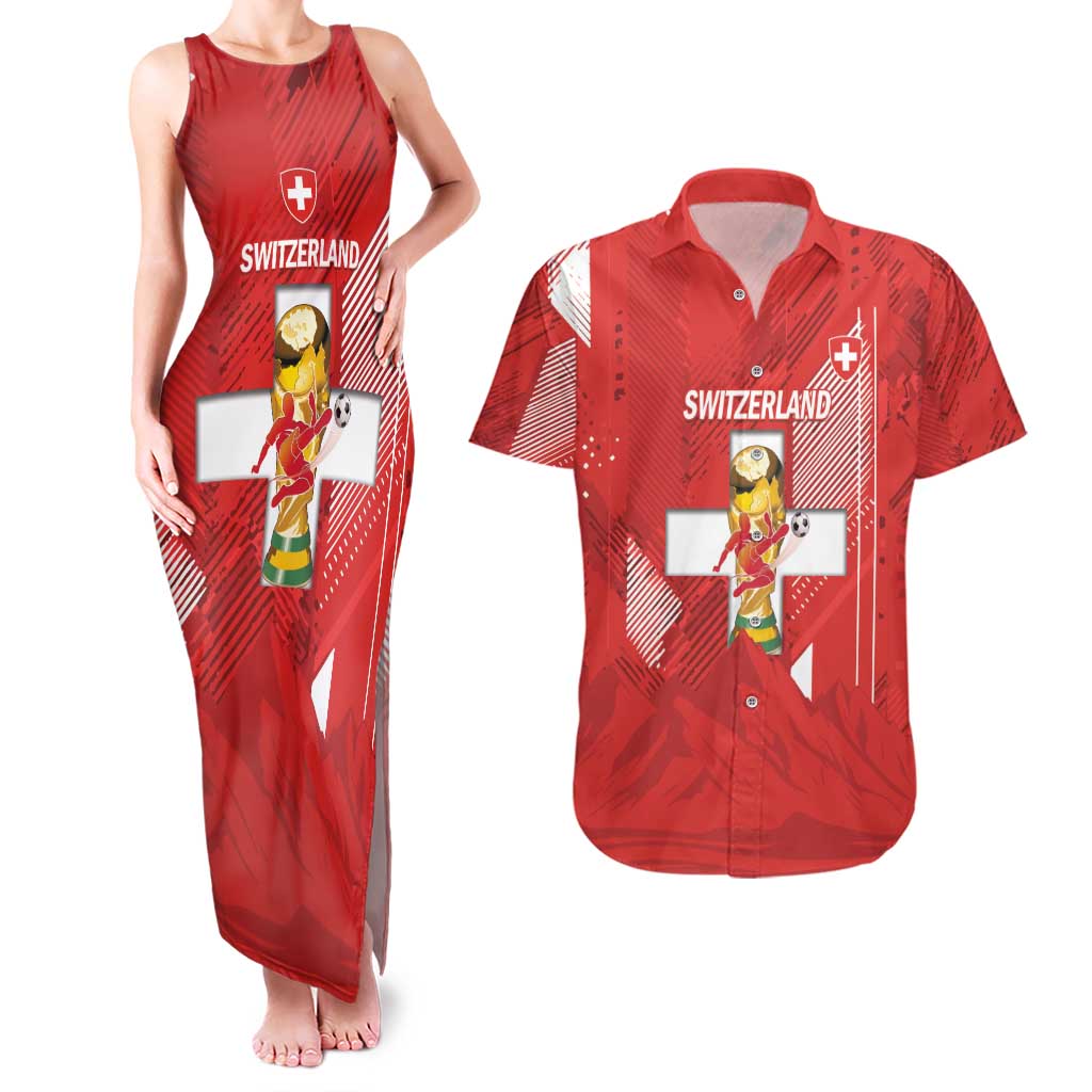 Switzerland Football Custom Couples Matching Tank Maxi Dress and Hawaiian Shirt Go Nati Swiss Alps Grunge Style