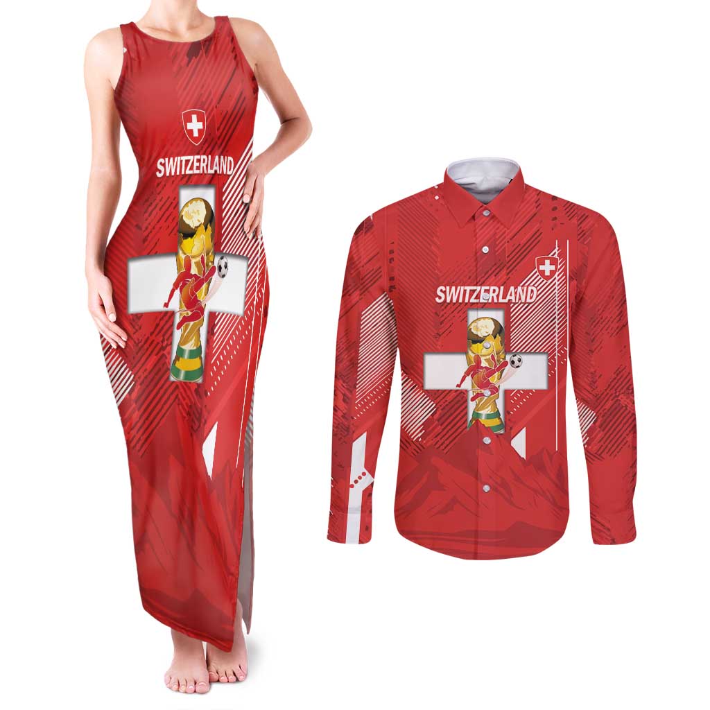 Switzerland Football Custom Couples Matching Tank Maxi Dress and Long Sleeve Button Shirt Go Nati Swiss Alps Grunge Style