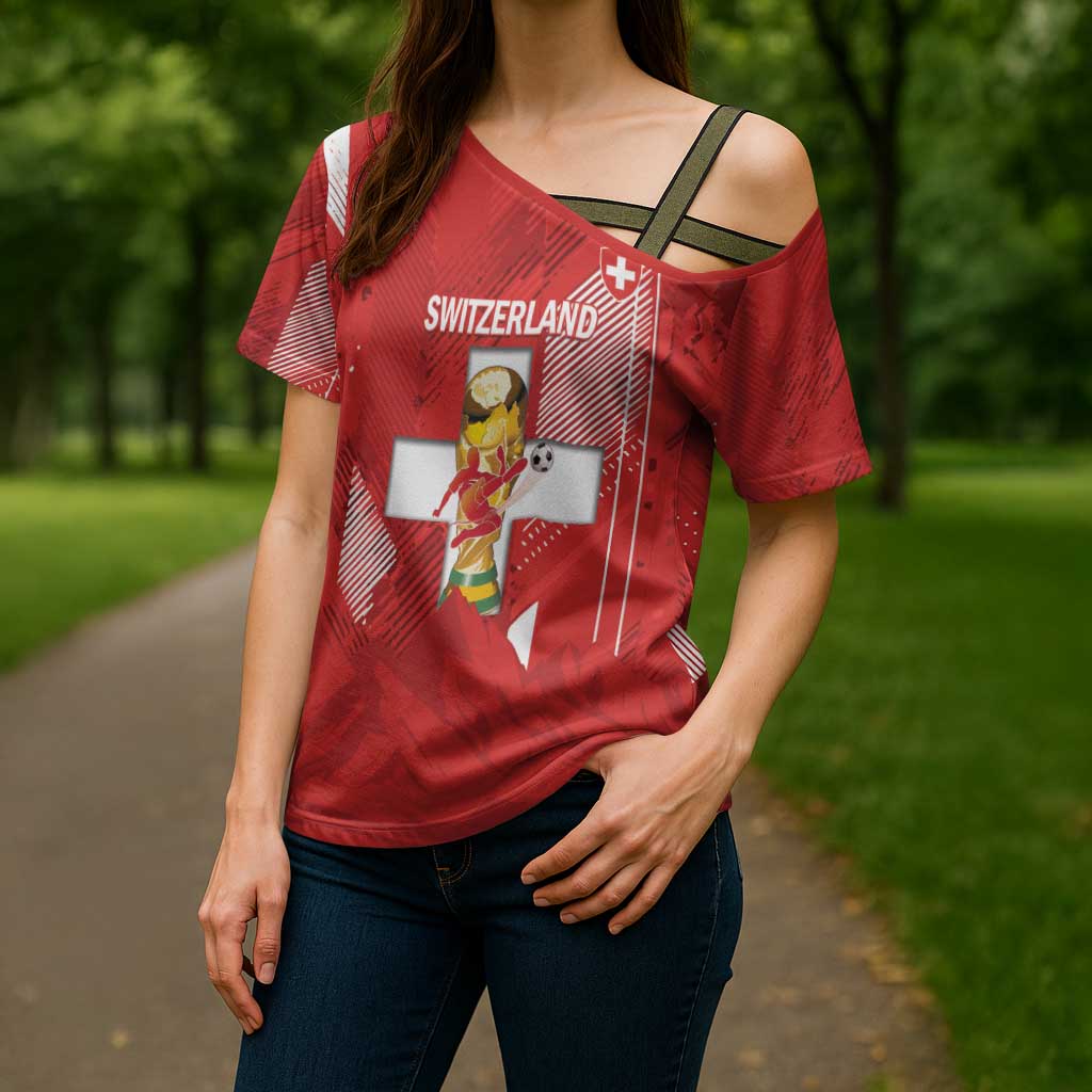 Switzerland Football Custom Cross Shoulder Shirt Go Nati Swiss Alps Grunge Style