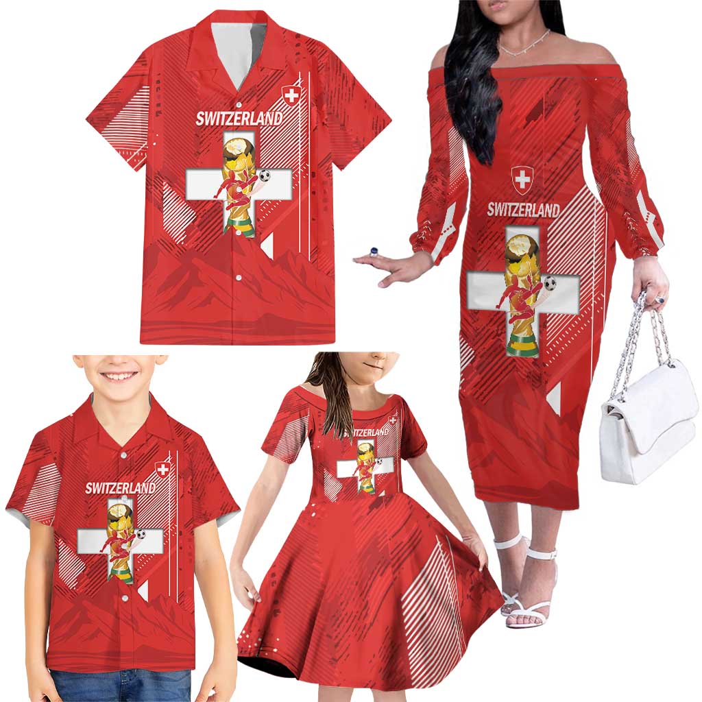 Switzerland Football Custom Family Matching Off The Shoulder Long Sleeve Dress and Hawaiian Shirt Go Nati Swiss Alps Grunge Style