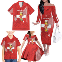 Switzerland Football Custom Family Matching Off The Shoulder Long Sleeve Dress and Hawaiian Shirt Go Nati Swiss Alps Grunge Style