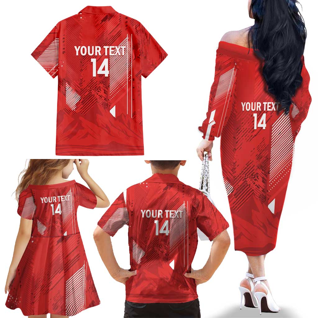 Switzerland Football Custom Family Matching Off The Shoulder Long Sleeve Dress and Hawaiian Shirt Go Nati Swiss Alps Grunge Style