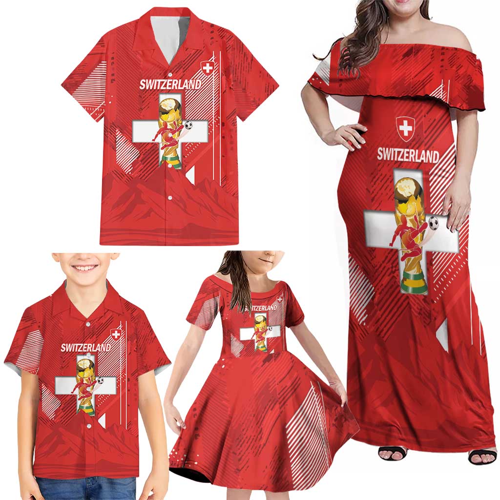 Switzerland Football Custom Family Matching Off Shoulder Maxi Dress and Hawaiian Shirt Go Nati Swiss Alps Grunge Style