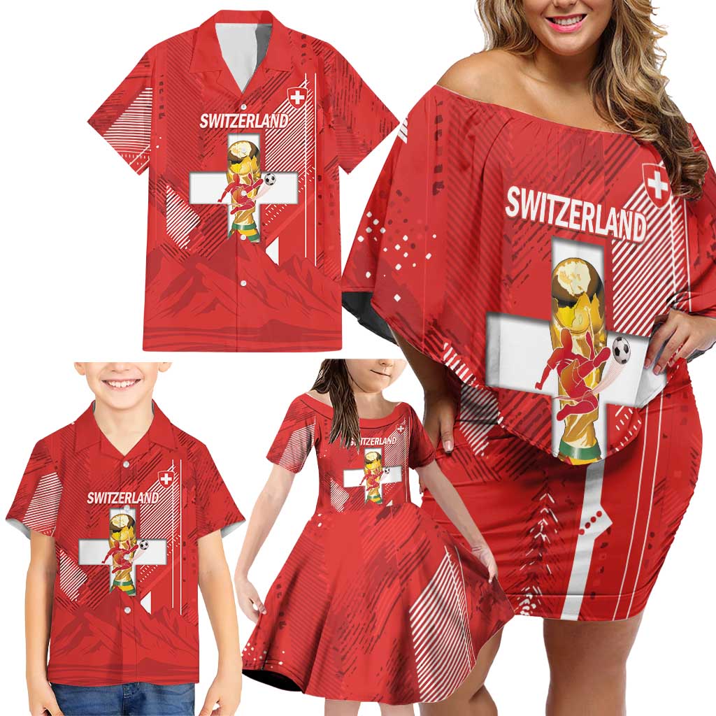 Switzerland Football Custom Family Matching Off Shoulder Short Dress and Hawaiian Shirt Go Nati Swiss Alps Grunge Style