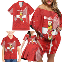 Switzerland Football Custom Family Matching Off Shoulder Short Dress and Hawaiian Shirt Go Nati Swiss Alps Grunge Style