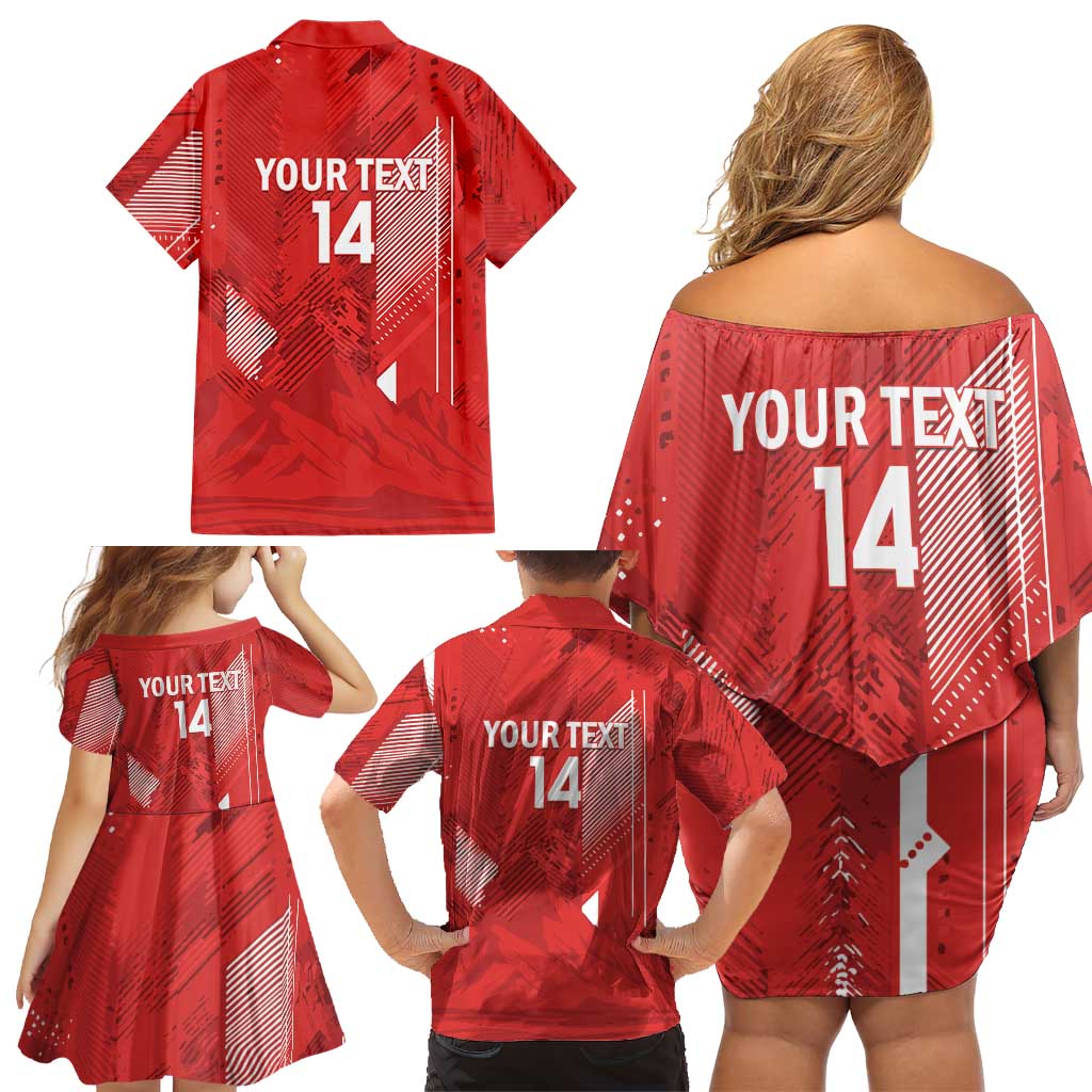 Switzerland Football Custom Family Matching Off Shoulder Short Dress and Hawaiian Shirt Go Nati Swiss Alps Grunge Style