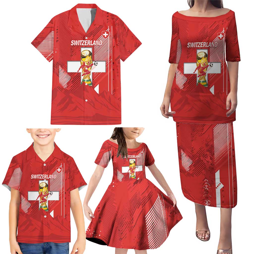 Switzerland Football Custom Family Matching Puletasi and Hawaiian Shirt Go Nati Swiss Alps Grunge Style